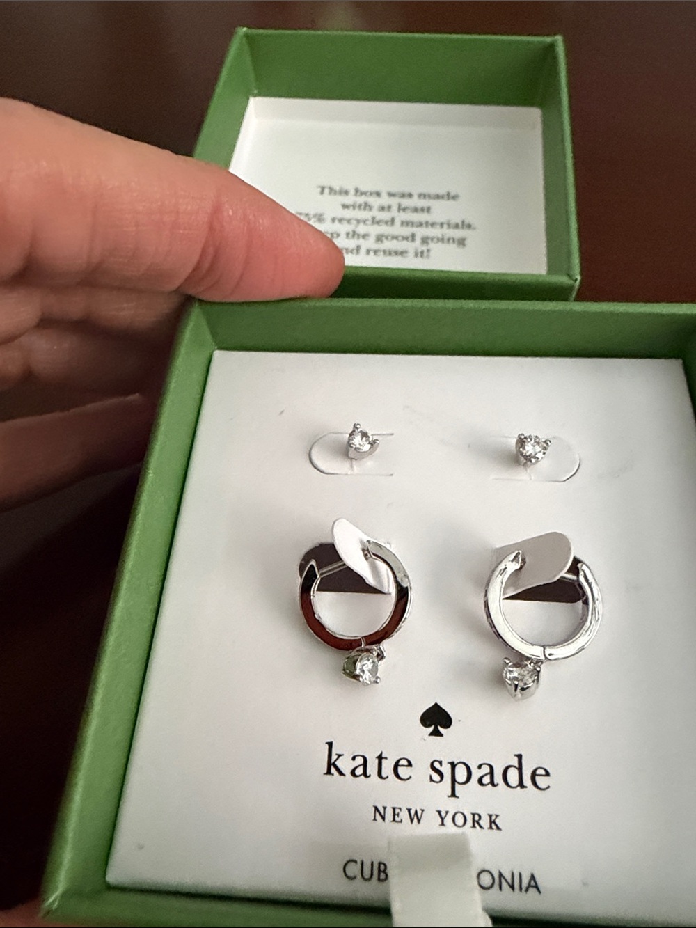 kate spade Silver Crystal Hoop Drop Earrings - Clear/Silver